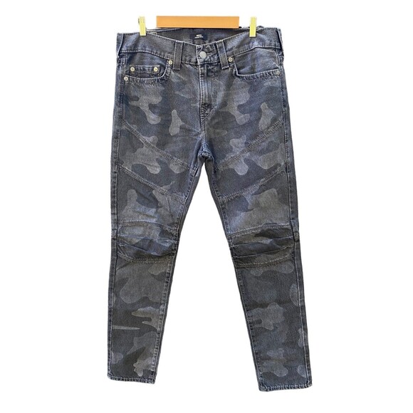 TRUE RELIGION Gray Camo ROCCO Relaxed Skinny Moto Men’s Jeans EUC 33/38 - Picture 1 of 12